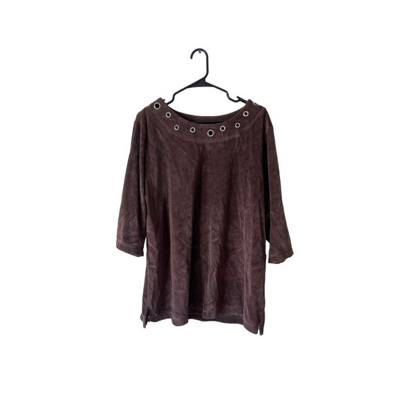 QUACKER FACTORY JEANNE BICE WOMEN'S BROWN‎ SHORT SLEEVE TOP 1X - Picture 1 of 3